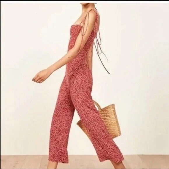 Reformation - Maxwell Red Floral Jumpsuit - Size 12 - Picture 3 of 8